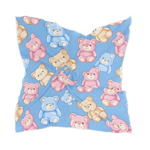 Women's Square Silk Hair Scarves and Wraps Headscarf Bear Blue Pink Yellow Head Neck Scarf Bandana 24inch