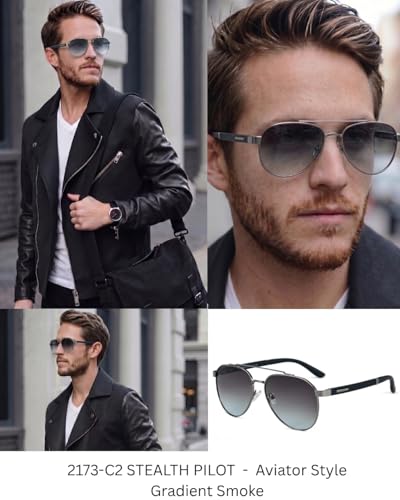 Image of THE MEN THING 2173 STEALTH PILOT - Aviator Style - HD Polarised Sunglasses for Men - UV400 Protection, Stainless Steel Frame