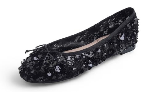 Image of FEVERSOLE Round Toe Lace Ballet Crochet Flats Women's Comfy Breathable Shoes