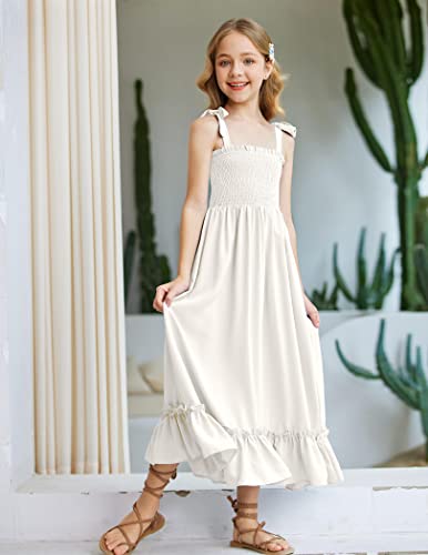 Arshiner White Dresses For Girls Boho Casual Summer Beach Maxi Dress Size 7-8 #TOP1