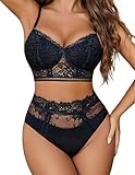 Avidlove Lingerie Sets for Women Bra and High Waist Panty Set 2 Piece Lace Babydoll Outfits Black S