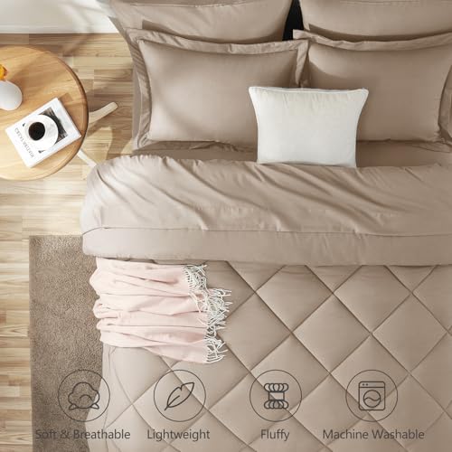 Image of CozyLux Queen Comforter Set Wheat - Bed in a Bag Queen Size 7 Pieces, Luxury Soft Bed Set for All Seasons, Bedding Set with Down Alternative Comforter, Sheets, Pillowcases & Shams