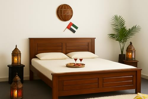 Image of Royaloak Ipoh Malaysian Wooden King Size Bed | Solid Wood | Solid Wood Veneer Finish | Groove Design | Strong Bed Base | Thick Profile | Classic Design | Durable & Long Lasting | Malaysian Collection