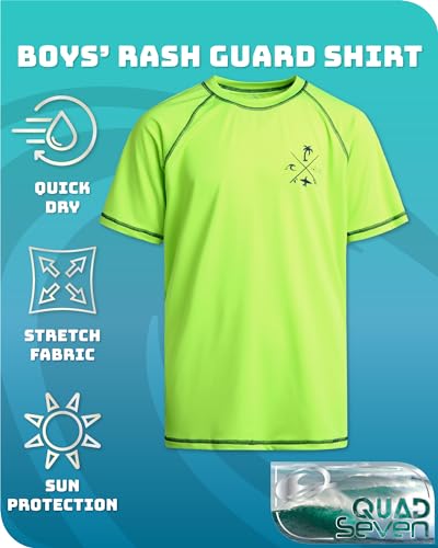 Quad Seven Boys Swim Shirt - 2 Pack Quick Dry Sun Protection Short Sleeve Rash Guard for Boys Youth Kids Swimwear (2T-18)2