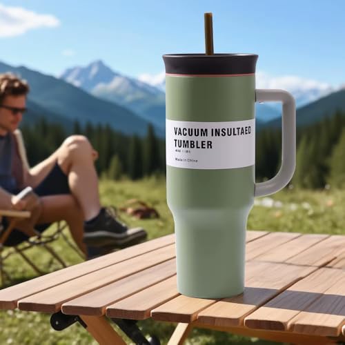 Image of HomeCloud 1200ml Insulated Coffee Tumbler with Lid - Double Wall Travel Mug for Hot & Cold Drinks, Leak-Proof, Durable, Portable, Stylish Stainless Steel Design (Light Green)