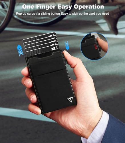 Slim Wallet for Men - Pop Up Card Holder Wallet,Minimalist Business Wallet,Credit Card Wallet with Money Pocket,Metal Card Case Wallet,RFID Blocking,Can Hold 6 Credit Cards (Black)2