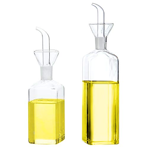 Oil Bottle Glass Olive Oil Dispenser Bottle Glass Cooking Oil Vinegar Measuring Dispenser With Spout for Kitchen and BBQ (250ml + 500ml)