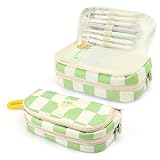 MOSA BEAR Pencil Case Large Capacity Pencil Pouch with Zipper Portable Office Stationery Makeup Bag, Aesthetic Big Capacity Pen Bag for Teen Girls, Women(Green)