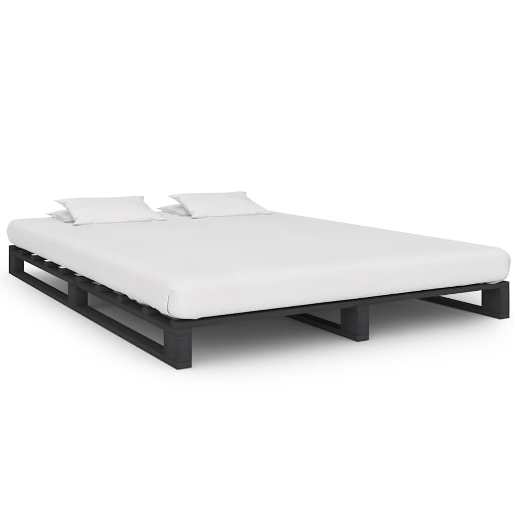 Massiv Kiefernholz Palettenbett klassisch Grau 140x200 cm