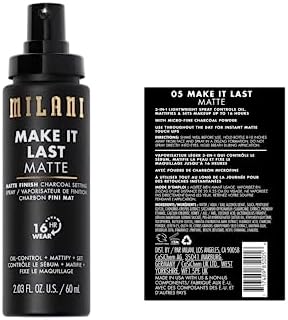 Milani Setting Spray + Primer, Make It Last Matte- Oil Absorbing Charcoal Formula to Control Shine, Matte Finish Setting Spray for Makeup and Primer for Oily Skin, Prime +Correct + Set - 2 Pack