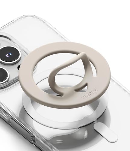 Image of Ringke Dual Magnetic Silicone Ring [Compatible with MagSafe Cases] [Double-Sided Magnetic Loop] Soft Silicone Removable Phone Finger Ring Grip Holder - Warm Gray