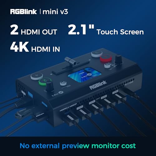 Image of RGBlink Mini V3 Video Switcher with Customizable Features via TAO Cloud - 4K HDMI Switcher, 2.1 inch Touch Screen, Multi-Cam Live Streaming, Dual HDMI Output, Recording & PTZ Control