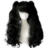 5PCS Set Black Ponytail Wig Long Black Curly Wig For Women Halloween Cosplay With Detachable Ponytails Long Black Wavy Wigs For Halloween Party Cosplay Costume Christmas Wig Accessory(+Wig Cap)