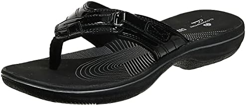 Clarks Women's Breeze Sea Flip-Flop, Black Synthetic Patent, 9 B(M) US