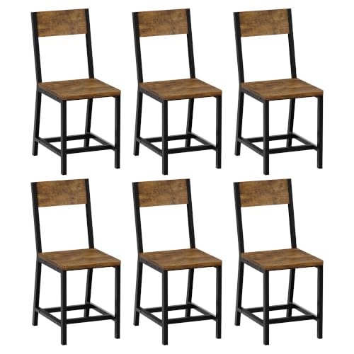 YOUDENOVA Sillas de Comedor Juego de 6, Estructura de Metal Resistente, Sillas de Cocina con Respaldo, para Comedor, Cocina y Salón, hasta 150 kg, Marrón Vintage