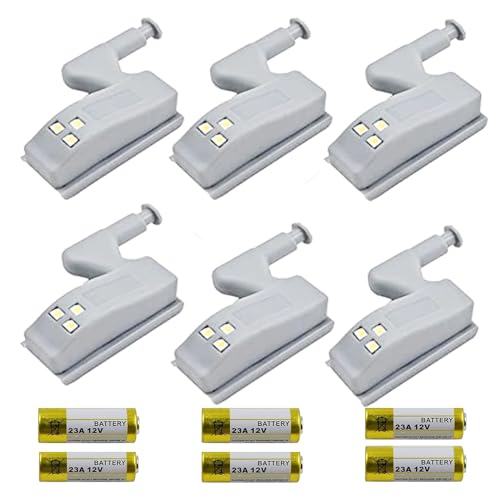 6 Pack Hinge LED Sensor Light -Smart Touch Induction Cabinet Light for Kitchen Cabinet Cupboard Closet Night Lights Living Room/Bedroom/Wardrobe Night Lights