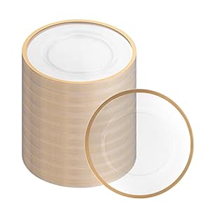 PARTY BARGAINS 13-Inch Charger Plates – 96 Pack, Clear Gold Rim, Heavy-Duty Disposable Chargers for Elegant Dining – Ideal for Weddings and Formal Events