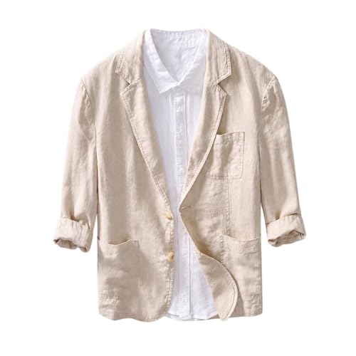 Blazer décontracté en lin homme coupe ample manches 3/4 deux boutons