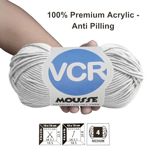 Image of VCR 4ply Warm White Yarn, 100 Grams Hank, 190 Meters Length, Acrylic Ball for Crochet and Knitting, Soft Crosia Threads, Pack of 1 Yarn, Suitable for DIY Crafts