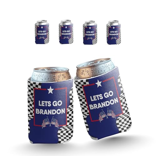 VictoryStore Let’s Go Brandon Can Coolers – Set of 6 Funny Drink Sleeves – Fits 12–16 oz Cans & Bottles – Printed in USA – Reusable and Foldable