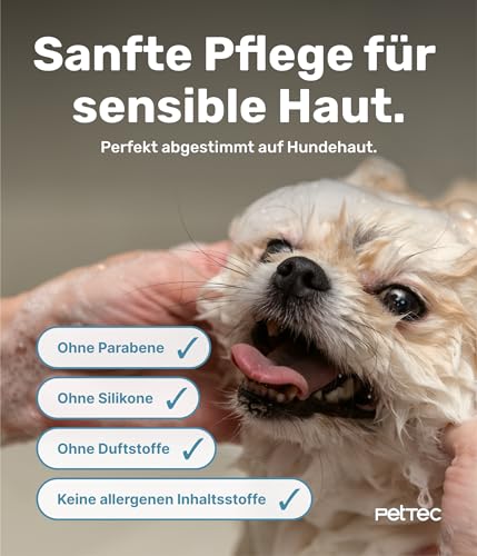 PetTec® - Hundeshampoo sensitiv mit Aloe Vera 500ml Pumpflasche - pH neutrales (7) & rückfettendes Shampoo für alle Hunderassen - Fellpflege Hund Paraben-, Silikon- & Duftstofffrei - Dog shampoo vegan