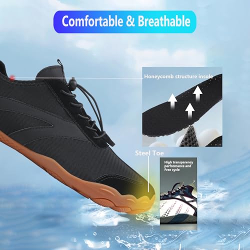 Image of Beach Water Shoes for Women Men Quick Dry Non-Slip Wide Toe Hike Barefoot Footwear for Beach Pool Aqua Swim Surf Walk