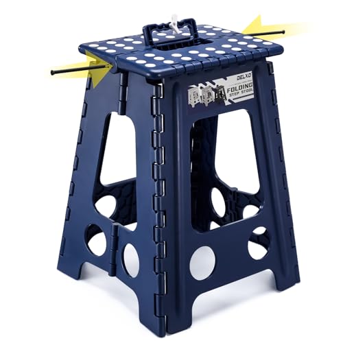 Image of Delxo Folding Step Stool 17.5 Inch,Heavy Duty Step Stools for Adults,Non Slip Folding Stool with Handle,Premium Portable Foldable Step Stool for Kitchen Bathroom Bedroom Up to 400LBS,(Royal Blue,1PC)