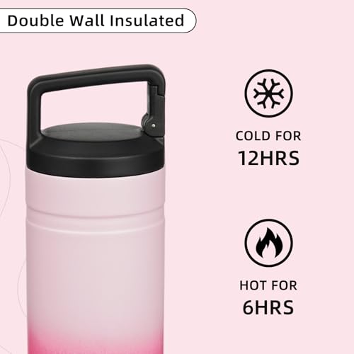Image of BJPKPK 20 oz Insulated Travel Water Bottle, Coffee Tumbler Stainless Steel | Double Wall Vacuum, Leakproof, Thermal, Keeps Hot /Cold, Dishwasher Safe, Spill Proof, Wide Mouth, 2 Lids, Cherry Blossom