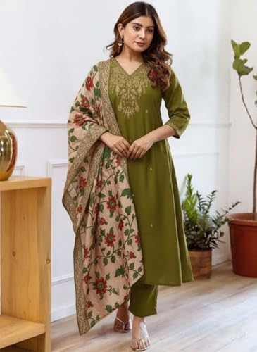 Image of KLOSIA Women Embroidery Straight Kurta and Pant Set with Dupataa