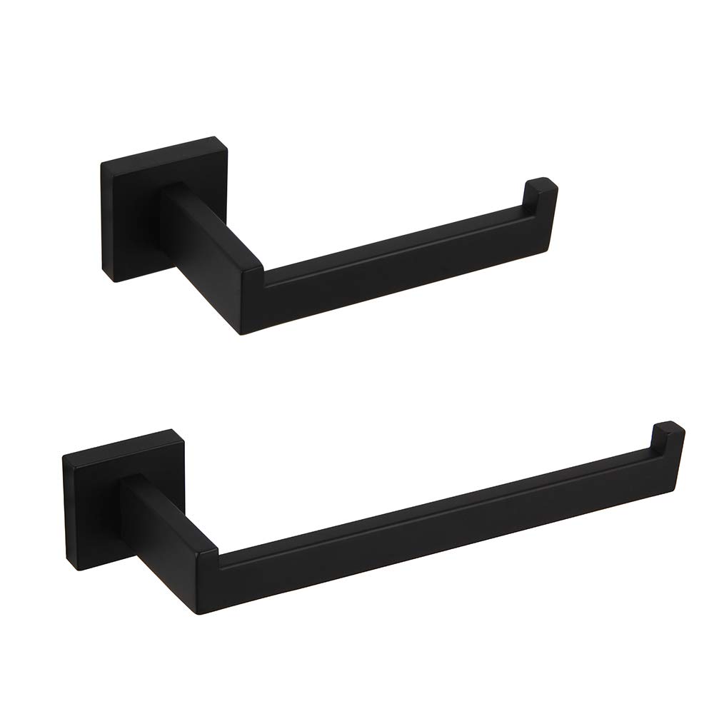 GERZWYBathroom Hardware Accessories Sets Matte Black SUS304 Stainless Steel Bath Shower Set 2-Pieces(Toilet Paper Holder Towel Ring) Contemporary Style FG1656-2BK