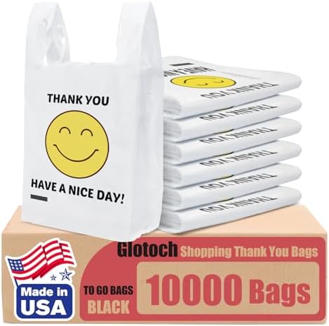 Glotoch 10000 (10K) Ct Plastic Thank You T-shirt Bags Smile Face,...