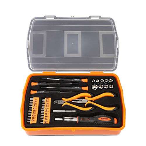 DNA Motoring 37 Piece Handheld Tool & Drill Bits Set, Orange/Black
