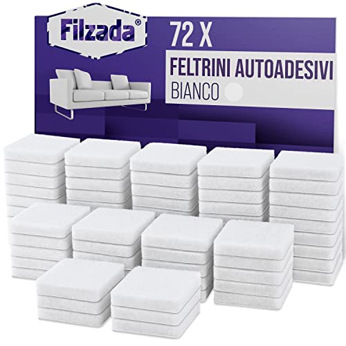Filzada® 72x Feltrini autoadesivi - 25 x 25 mm Quadrato - Bianco - Feltro per mobili professionali con adesione ideale
