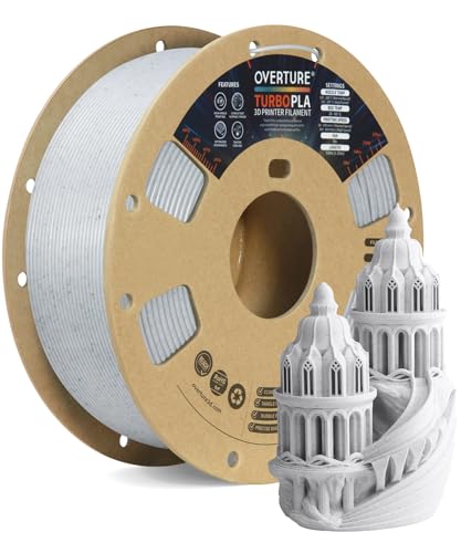 Image of OVERTURE Turbo PLA Filament 1.75mm Rapid PLA Filament High Speed 600mm /s, 1KG Cardboard Spool (2.2lbs), Dimensional Accuracy + /- 0.02mm, Fit Most FDM Printer (08-Marble White)