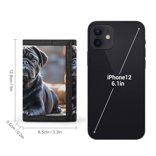 Cute Black Pug Dog Trifold Wallet, Card Cases And Money Oganizer Thin Stylish Mini Coin Bag with Zipper Coin Pocket Credit for Men And Women2