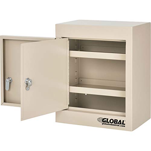 Global Industrial Small Narcotics Cabinet, Double Door/Double Lock, 12" W x 8" D x 15" H, Beige, for Doctor's Offices, Patient Rooms, Hospitals, Laboratories and More