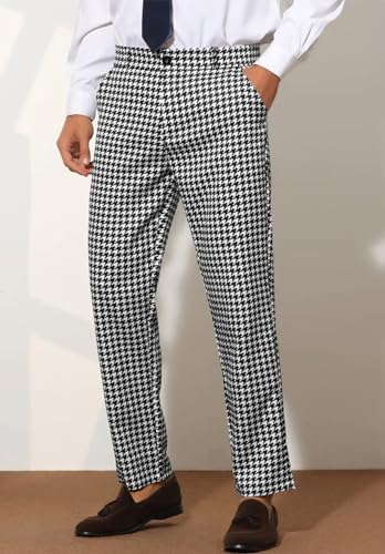 Houndstooth Suit Pants for Men Slim Fit Classic Business Plaid Dress Trousers2