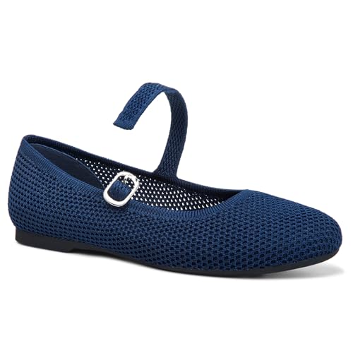 Tanamo Mary Jane Shoes Flats for Women Round Toe Shoes Ballet Flats Comfortable Dressy Adjustable Straps Casual Office Work Wedding Washable Knit Slip On4