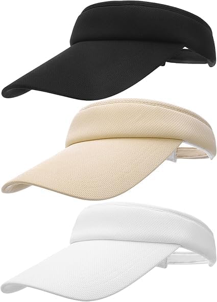 Golf Visor Caps, Adjustable Sun Visor Hats with Ponytail Opening, Long Brim Sun Protection for Cycling, Tenis, Running, Fishing, Jogging, Sports Outdoor, Unisex for Men and Women, 3 PCS