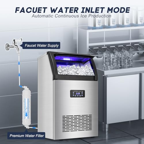 Image of SOZT Commercial Ice Maker Machine 150LBS /24H, 50LBS Storage | Under Counter Ice Maker, Self-Cleaning Freestanding Stainless Steel Ice Cube Maker for Restaurant, Bar, Home, Office