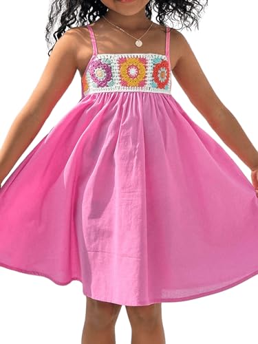 Floerns Toddler Girl's Floral Knitted Sundress Crochet Sleeveless Flared Hem Dress4