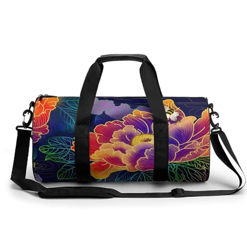 Sac de sport gym Pivoine Classique au format compact 45x23x23cm avec grande ouverture