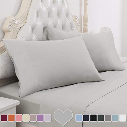 HOMEIDEAS 4 Piece Bed Sheet Set (Full, Light Gray) 100% Brushed Microfiber 1800