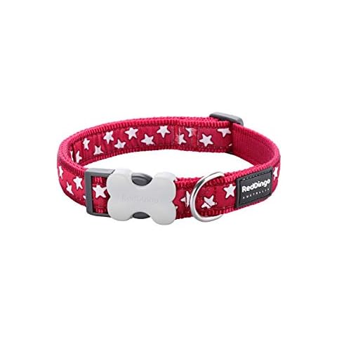 Red Dingo Bucklebone Dog Collar Design, Stars White on Red, Medium 20mm Cover