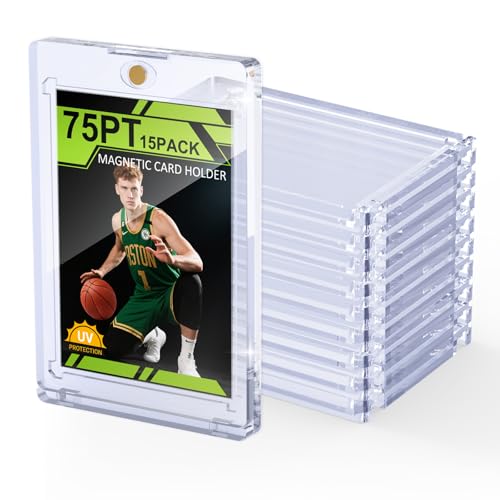 SAMYUCHO 75PT Magnetic Card Holder 15 Packs One Touch Card Holder with U-V Protection Thick Magnetic Card Protector Hard Plastic Display Case for Baseball Basketball Sports Game Trading Cards