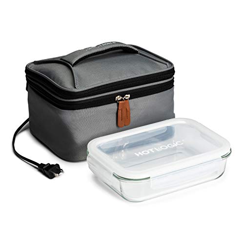 HotLogic 16801172-GY Food Warming Tote Lunch Bag Plus 120V with Glass Dish, Gray