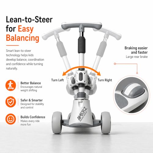 Image of Multi-Functional 2 in 1 Kids Kick Scooter with Foldable Seat | Adjustable Handlebar | PU LED Flashing 3 Wheels | for Boys & Girls Age 3-14 Years. (KS-110 Grey)