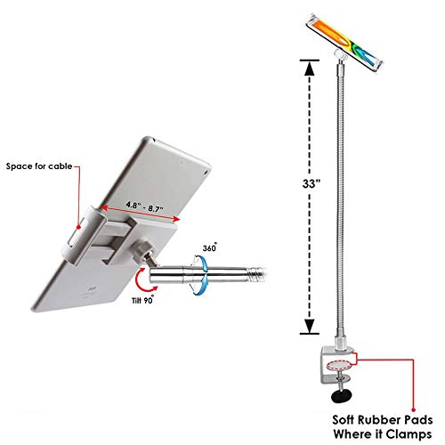 Magichold 360 Degree Rotating Bed Tablet Mount Holder Stand Compatible With Ipad Pro 12.9 Inch ,Ipad Air,Ipad Mini , Tablets ,The Longest 33 Inch.turns Any Angle (Silver Goose) #TOP3