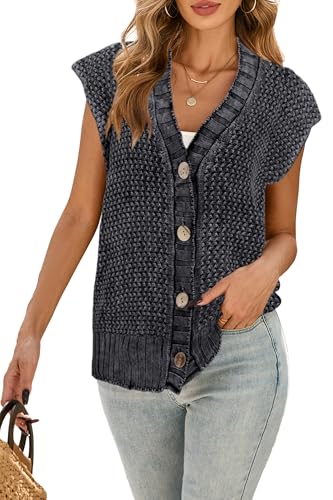 Image of Cakulo Womens Cable Knit Sweater Vest 2025 Oversized Sleeveless Button Down Summer Cardigan Sweaters Tops