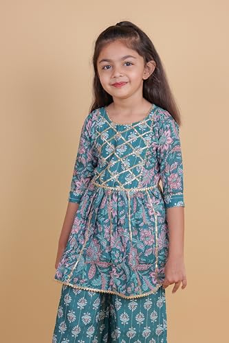 Image of TAGAS Girls Girls V Neck Kurti With Plazo Set | Traditional Girls Ethnic Wear|Ethnic Wear for girls|